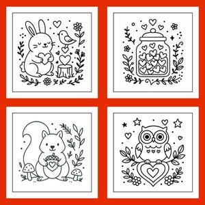 Folk Art Valentine Coloring Book | 24 Printable Pages | Heart Animals, Folk-Art Designs image 5