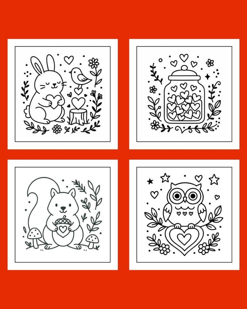 Folk Art Valentine Coloring Book | 24 Printable Pages | Heart Animals, Folk-Art Designs image 5