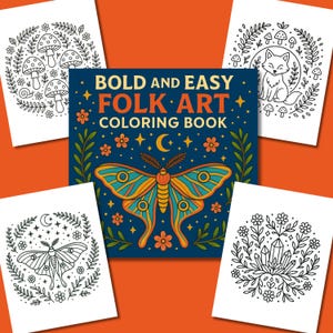 Bold & Easy Folk Art Mandala Coloring Book | 25 Printable Pages | Folk Moth and Nature Designs | Instant Download Adult Coloring PDF