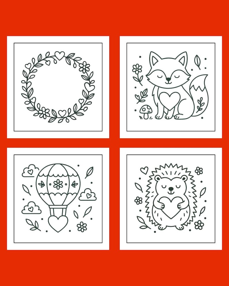 Folk Art Valentine Coloring Book | 24 Printable Pages | Heart Animals, Folk-Art Designs image 7