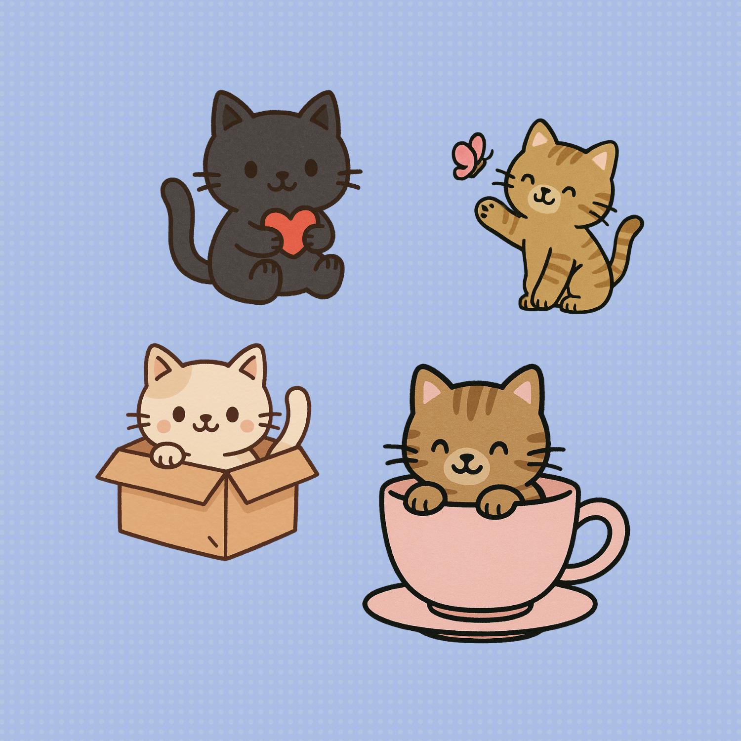 Kawaii Cat Clipart | Pastel Kitty PNG Stickers (commercial Use) - Etsy