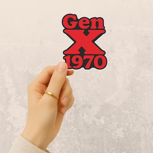Gen X 1970 Sticker – Bold Red & Black Retro Decal for Laptop, Water Bottle, Car Window | Vintage Gen X Pride Digital Download