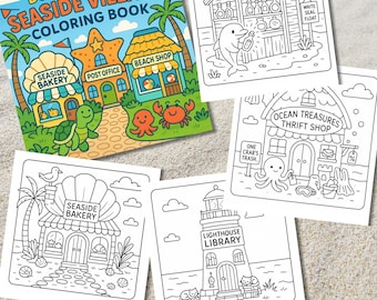 Seaside Village Coloring Book: 25 Fun Printable Coastal Scenes (PDF Download)