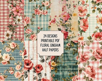 Antique Floral Gingham Paper: Junk Journal Scrapbook (PDF Download)