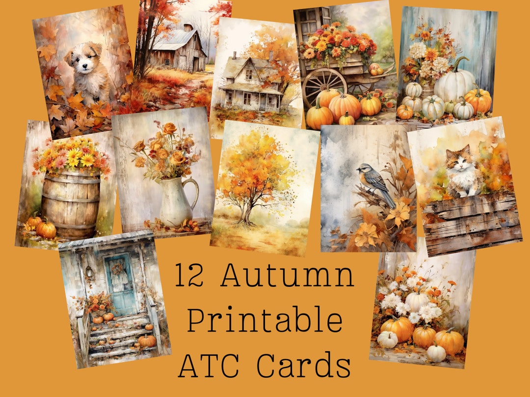 Printable Autumn ATC Cards - PDF Printable - for Junk Journals, Scrapbooks and Card Making ...