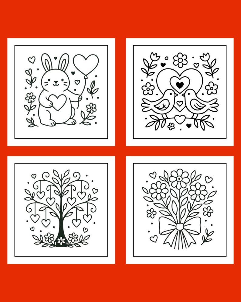 Folk Art Valentine Coloring Book | 24 Printable Pages | Heart Animals, Folk-Art Designs image 9