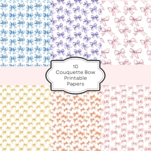 Papel de Laço Coquete para Imprimir | Páginas de Scrapbook de Diário de Lixo | 10 Folhas em PDF | Laços Grandes e Pequenos | Fabricação de Cartões | Uso Comercial OK
