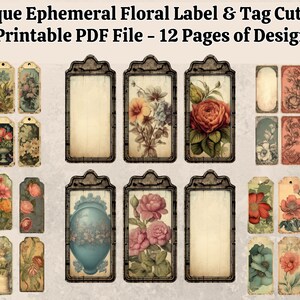Antique Floral Label and Tag Cut Outs for Junk Journals, Scrapbooks, and Paper Crafts