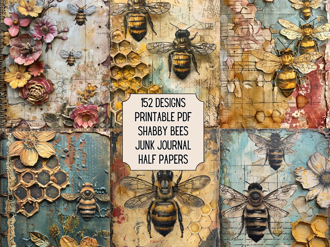 Shabby Bees Junk Journal Half Papers: Vintage Ephemera (printable PDF ...