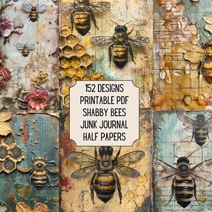 Shabby Bienen Junk Journal Druckbare PDF Halb Papiere - Kartenherstellung - Scrapbooking - Journaling - Papierhandwerk - 76 Seiten - 152 Designs