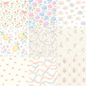 30 Grandmillennial Seamless Digital Papers – Vintage Floral, Chintz, Bows & Lace Patterns – Pastel PNGs for Commercial Use