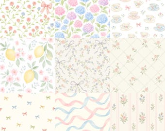 Grandmillennial Floral Seamless Patterns: Vintage Chintz, Bows (Digital Papers)