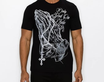 Only God Can Judge Me Praying Hands Rhinestones Christian Shirts For Men Screen-Printed Graphic Men&#39;s T- Shirt, Gift For Men, Dads, Easter