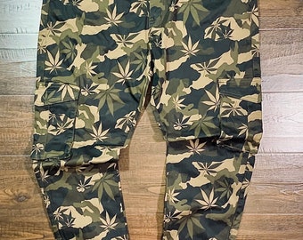 Camo Leaf Cargo Men's Jogger Pants, Slim Fit, Skinny Fit, Men's, Unisex, Pants