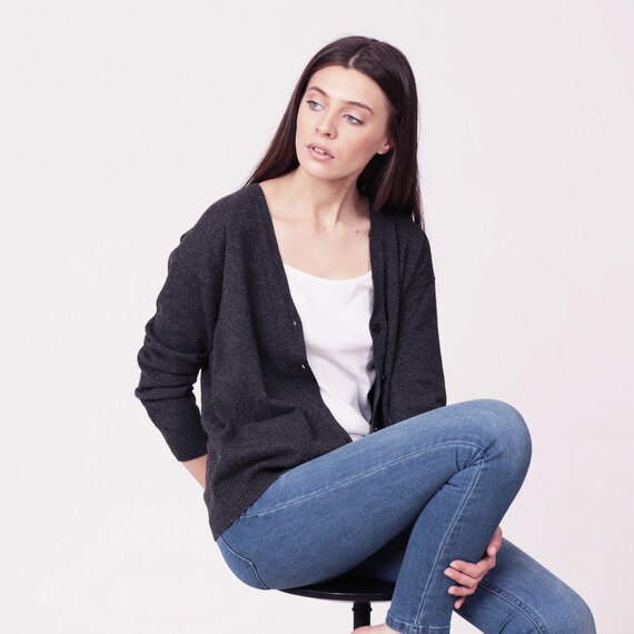 charcoal grey cashmere cardigan