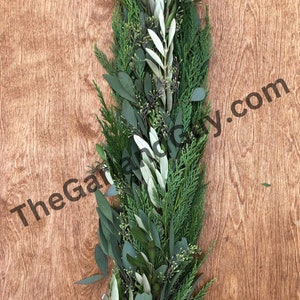 Freshly Harvested Leyland Cypress, Olive Leaf, and Seeded Eucalyptus Garland