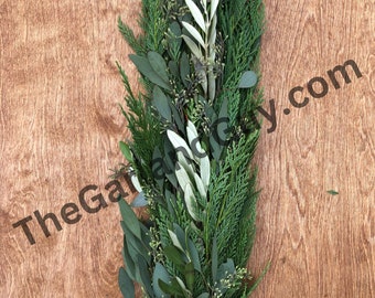 Freshly Harvested Leyland Cypress, Olive Leaf, and Seeded Eucalyptus Garland