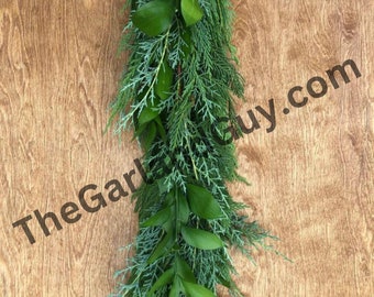 Freshly harvested Leyland Cypress, Carolina Sapphire, Israeli Ruscus Garland