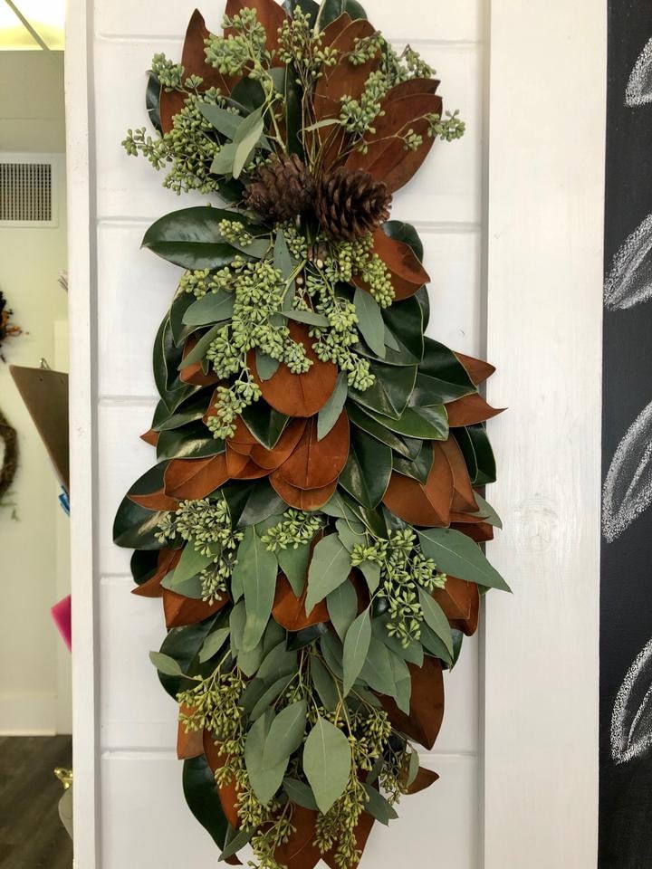 36 Inch Christmas Red Magnolia Swag - Holiday Decoration With Velvet Flowers