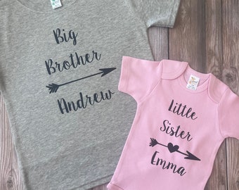 Big Brother Little Sister Set Personalized Shirts, Custom Sibling Shirt Set, Baby Shower Gift Big Bro Little Sis