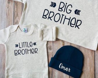 Sibling Shirts -Big Brother Little Brother - Sibling Set Shirts - Sibling Tees - New Mom Gifts - Baby Shower Gifts - Oatmeal and Navy Blue
