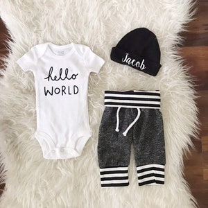 baby boy clothes newborn boy coming home outfit hello world personalized boy clothing newborn boy take home outfit twin boy baby shower gift