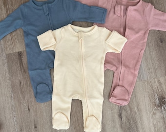 Organic Cotton 95 cotton 5 spandex Waffle Baby Romper: Zipper Footed Pajamas, 0-3 Months Baby Shower Gift New Baby
