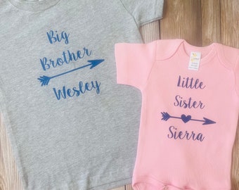 Big Brother Little Sister Set Personalized Shirts, Custom Sibling Shirt Set, Baby Shower Gift Big Bro Little Sis