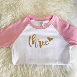 Three shirt - three years old shirt - birthday shirt - third birthday shirt - birthday t-shirt - girl birthday shirt