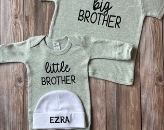 Sibling Shirts -Big Brother Little Brother - Sibling Set Shirts - Sibling Tees - New Mom Gifts - Baby Shower Gifts - Sage Green