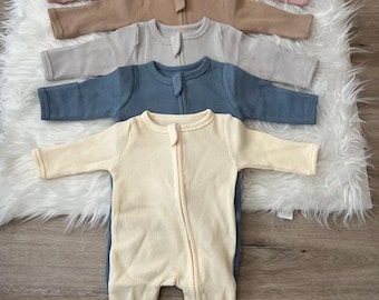 Bio-Baumwolle Baby Strampler Waffel 95 Baumwolle 5 Elasthan Gender Neutral New Baby Geschenk Zipper Footed Solid Langarm-Pyjama Doppelreißverschluss
