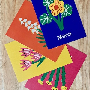 Ensemble de 4 cartes de remerciement illustrées de fleurs avec enveloppes