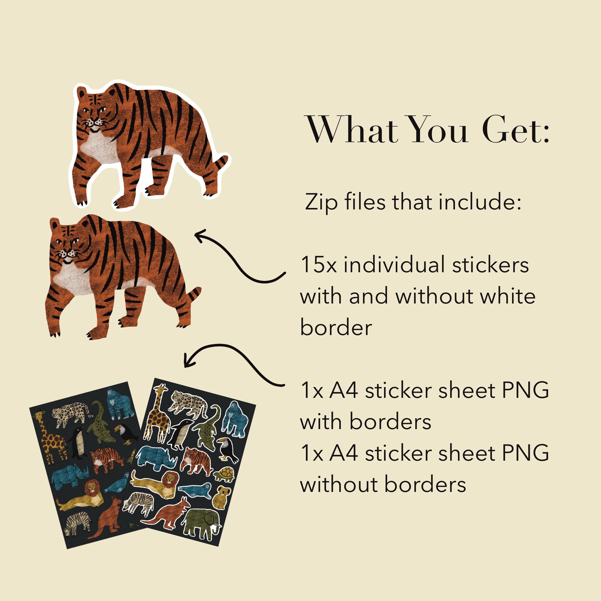 Zoo Animal Stickers PNG – Printable Sticker Sheet & Clipart Pack, Cozy ...
