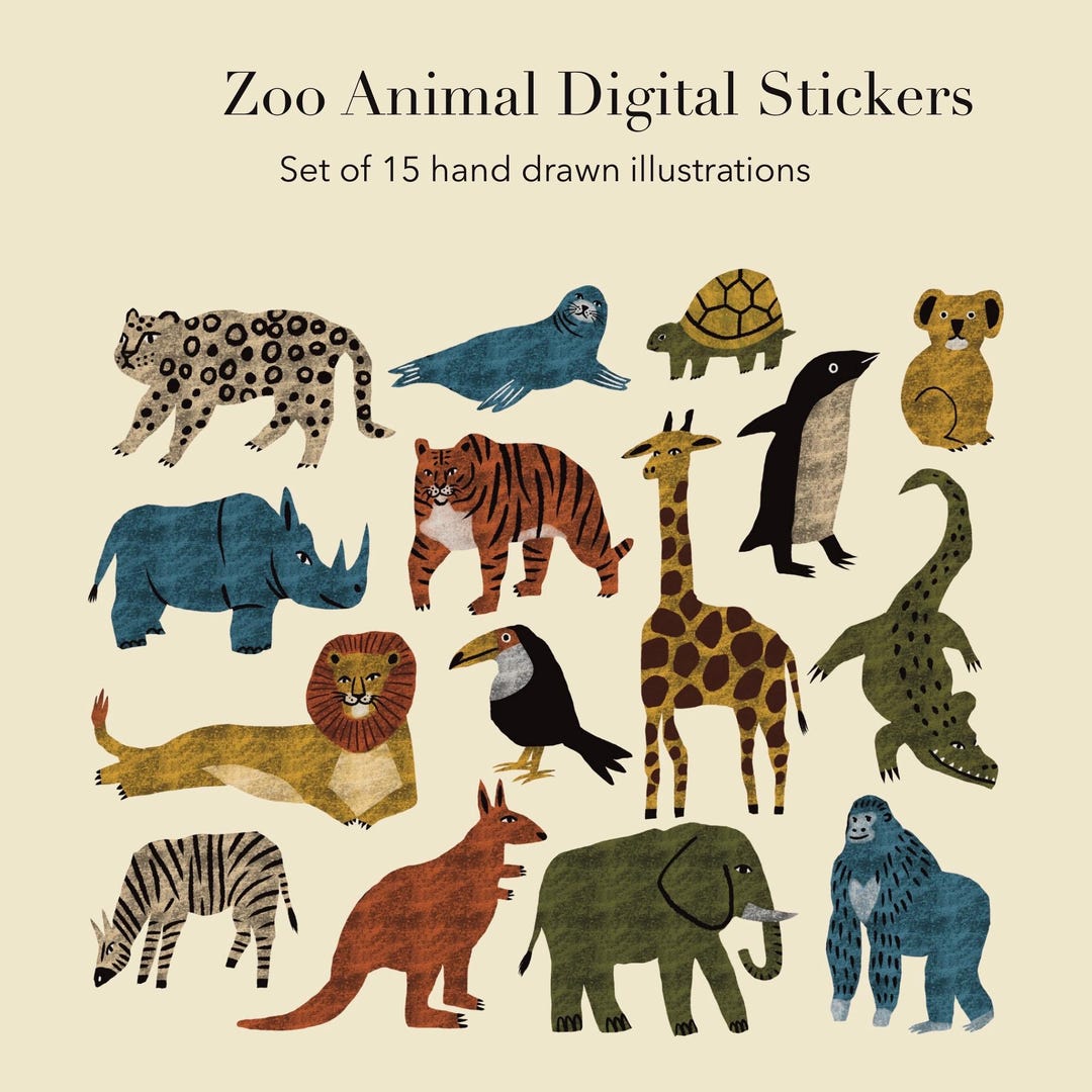 Zoo Animal Stickers PNG – Printable Sticker Sheet & Clipart Pack, Cozy ...