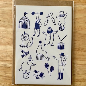 Lot de 5 cartes postales illustrées de cirque avec enveloppes