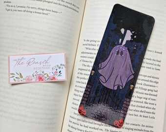 Ghost Forest Laminated Bookmark | Hand Drawn Cute Ghost Bookmark | Spooky Forest Bookmark | Halloween Bookmark | Book Lover Gift