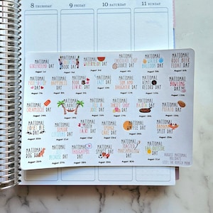 August National Holidays planner stickers - HS99 - fun holidays -Gift for her  - Daily Planner  - Happy Planner - dot journal-