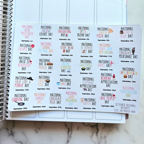 September National Holidays planner stickers - HS100 - fun holidays -Gift for her  - Daily Planner  - Happy Planner - dot journal-