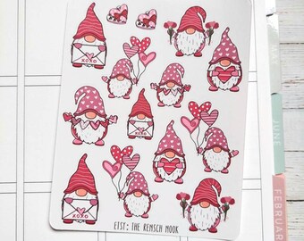 Valentine Gnome Planner Stickers | Valentine's Day Stickers | Cute Gnome Planner Stickers | Valentine's Planner Stickers