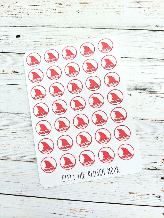 Period tracker planner stickers - 0058 - shark fin - shark week - Gift - dot journal