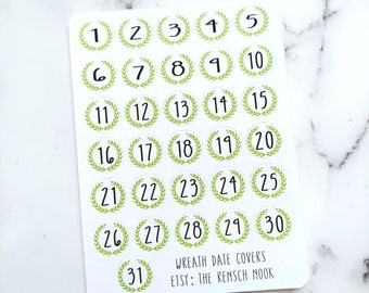 Planner Sticker, Wreath Date Covers - DC0020 - Gift for her - Monthly Date Covers - Happy Planner - Mothers day