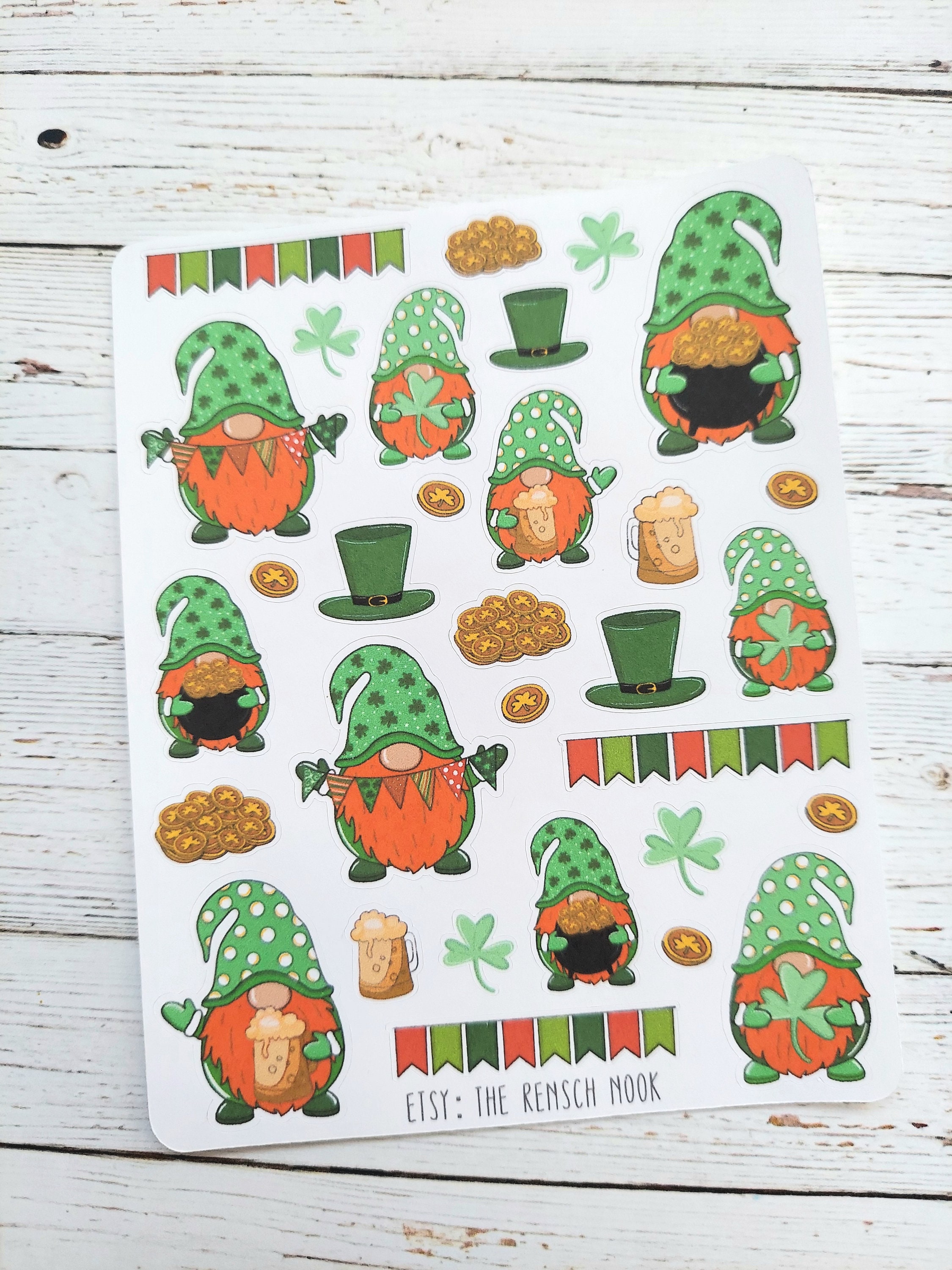 St Patricks Day Gnomes Planner Stickers - 0194 - March - Clover