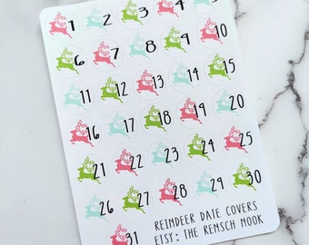 Planner Sticker, Reindeer Date Covers - DC0022 - Gift for her - Daily Planner, Happy Planner - Christmas gift December