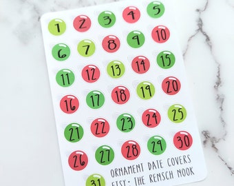 Planner Sticker, Ornament Date Covers - DC009 - Gift for her -December Date Covers - Happy Planner - Christmas gift - Lucky