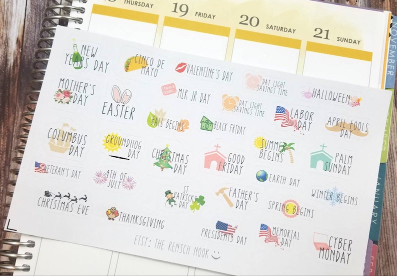 Holiday planner stickers  HS21  yearly holidays  Calendar  image 1