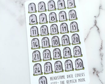 Headstone Date Covers planner stickers - DC012 - Happy Planner - gift for her - Daily Planner Halloween October date covers