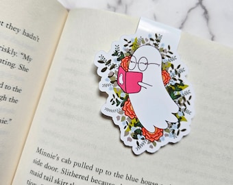 Reading Ghost Magnetic Bookmark - Halloween and fall - Planner Clip - Planner Bookmark