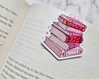 Pink Book Stack Magnetic Bookmark | Book Lover Bookmark | Bibliophile Gift | Magnetic Page Marker | Cozy Reading Accessory