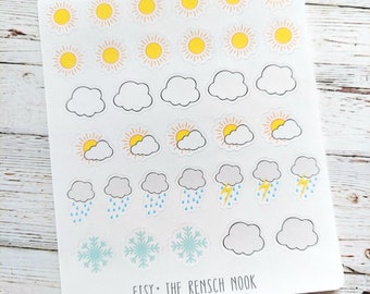 Weather Planner Stickers | Weather Icon Stickers | Sun Rain Cloud Snow Planner Stickers | Functional Planner Icons