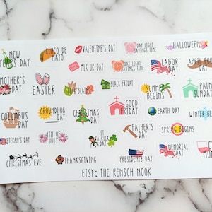 Holiday planner stickers HS21 yearly holidays Calendar Daily Planner Happy Planner dot journal image 1